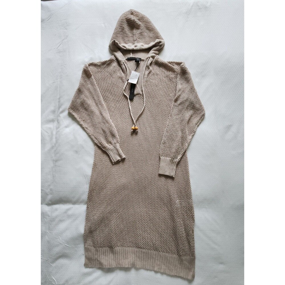 โTahari Womens Medium M Metallic Gold Open Knit Hooded Veach Cover Up